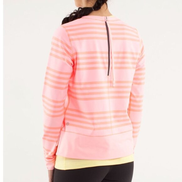 Lululemon Run: Warm Up Crew Ocean Stripe Bleached Coral / Pop Orange Size 4 - Picture 2 of 8